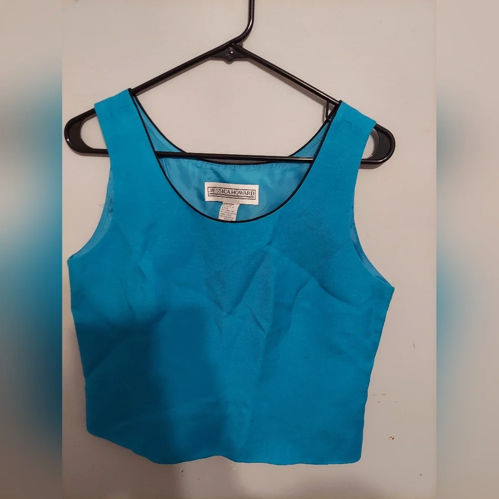 Vtg Old Money 100% Linen Top Blue 8 Square Neck Beach Festival Preppy Resort